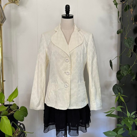 RQT Jackets & Blazers - RQT Vintage Cream Jacquard Blazer Oversized Collar Regency Twee Jacket Medium